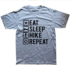 Men's Summer T Shirts Short Sleeve Funny Eat Sleep Hikes Repeat Hikings Top Funny Gift Birthday Men Cool T-Shirts