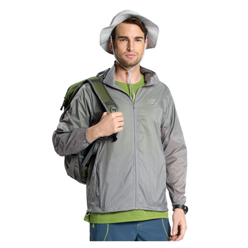 TECTOP Outdoor Men Fast Drying Breathable UV Waterproof Softshell Ultralight Sunscreen clothes(Light gray XXL male)