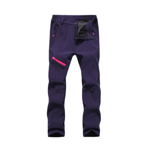 Thick Soft Warm Men Women Pants Solid Color Zipper Closure Waterproof Windproof Elastic Trousers Outdoor Climbing Long Pants