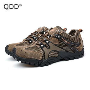 QDD Cross-The-Mountain Leather Surface Men Hiking Shoes, Outdoor Waterproof Comfortable&Anti-Slippery Men Hiking Trekking Shoes