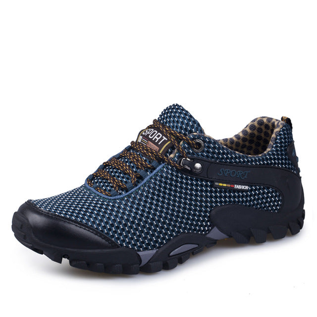 2018 Spring Men's Mesh Hiking Shoes Breathable Male Mountain Climbing Outdoor Walking Sports Brown Blue Sneakers Cheap