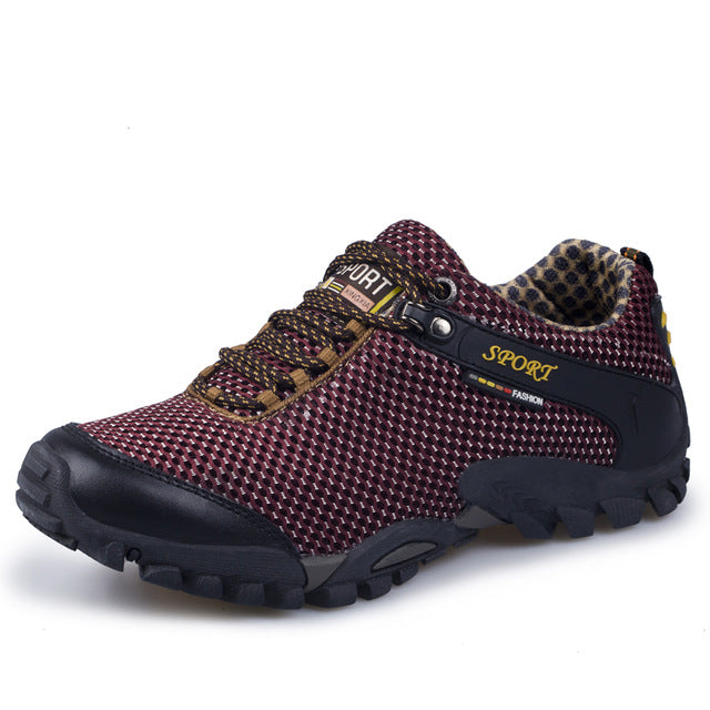 2018 Spring Men's Mesh Hiking Shoes Breathable Male Mountain Climbing Outdoor Walking Sports Brown Blue Sneakers Cheap