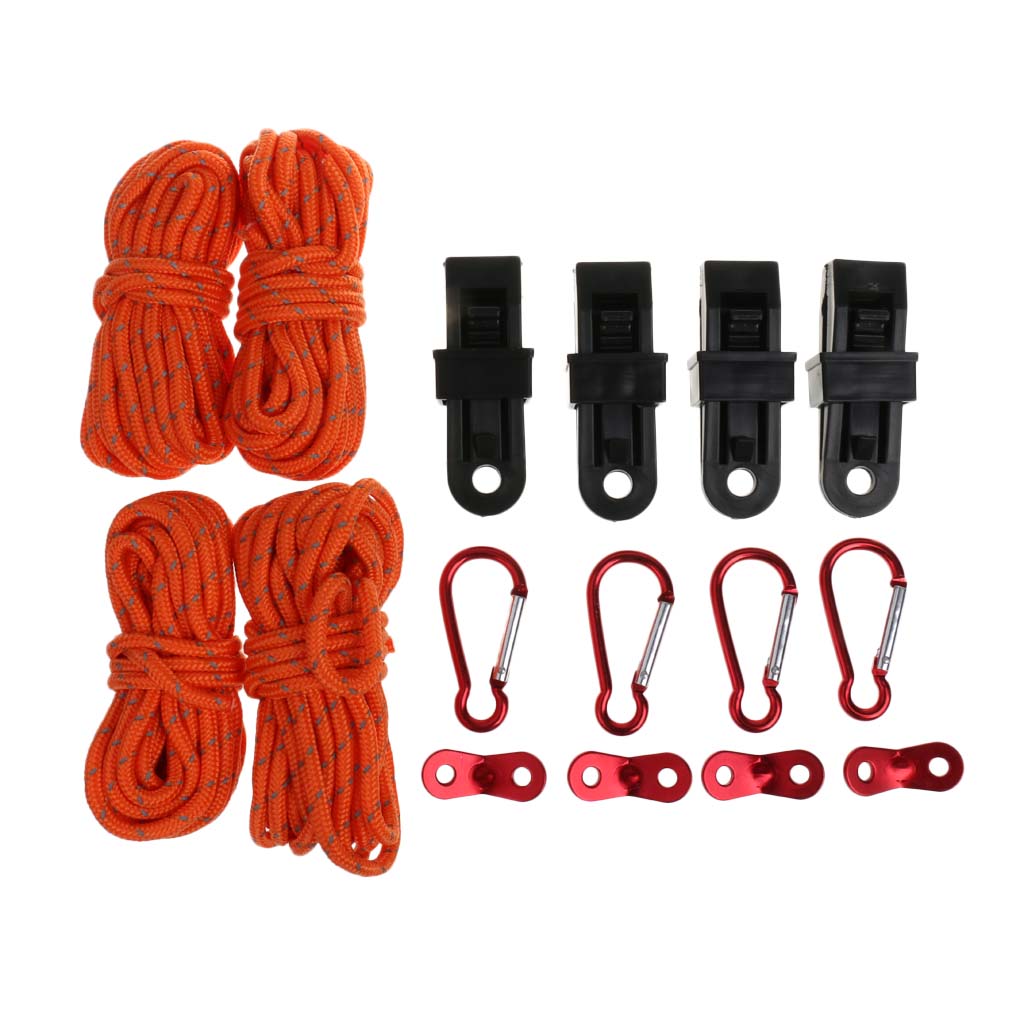 Tent Acces Set with Reflective Rope/Tarp Clip/Cord Tensioner/Carabiner for Outdoor Camping Hiking Equipment Climbing Accessory